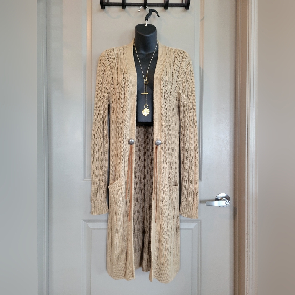 Lauren Ralph Lauren Long Cardigan Sweater South West Boho S Linen Cotton NWOT